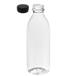 Botella PET transparente 1000 ml. tapón negro zumos