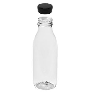Botella PET transparente 500 ml. tapón negro zumos