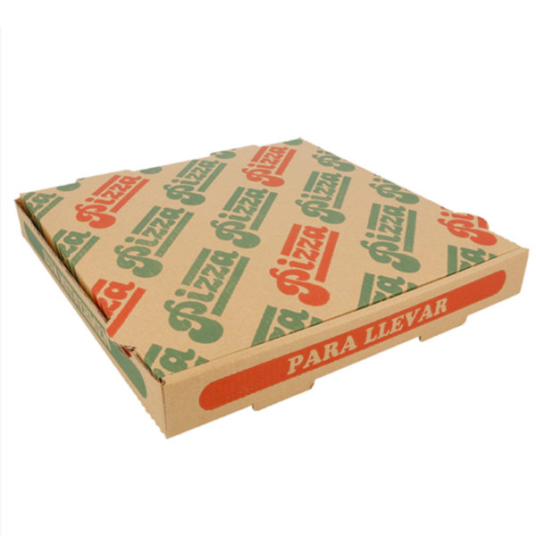 Caja cartón ondulado Pizza fondo Marrón/Pizza Para llevar 26x26x3,5 cm.