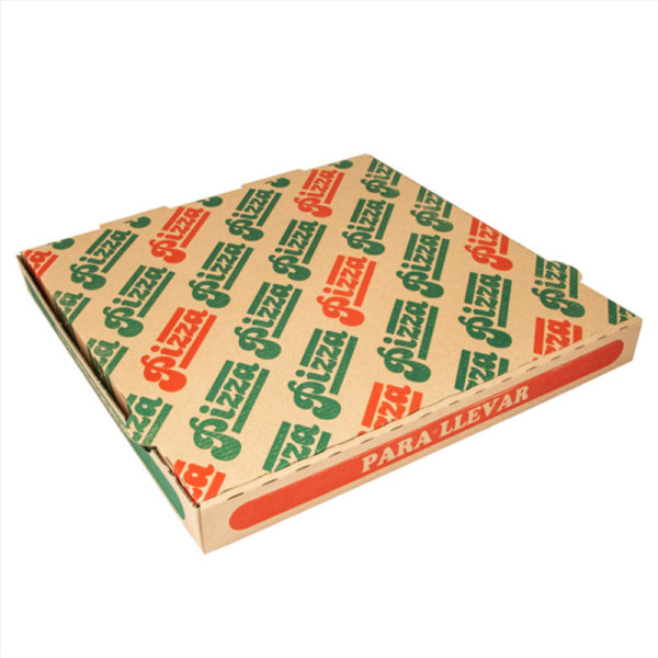 Caja cartón ondulado Pizza fondo Marrón/Pizza Para llevar 32x32x3,5 cm.