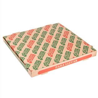 Caja cartón ondulado Pizza fondo Marrón/Pizza Para llevar 40x40x3,5 cm.