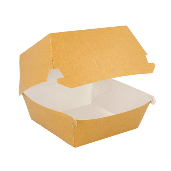 Caja concha cartón kraft antigrasa hamburguesa L 155x145x95 mm