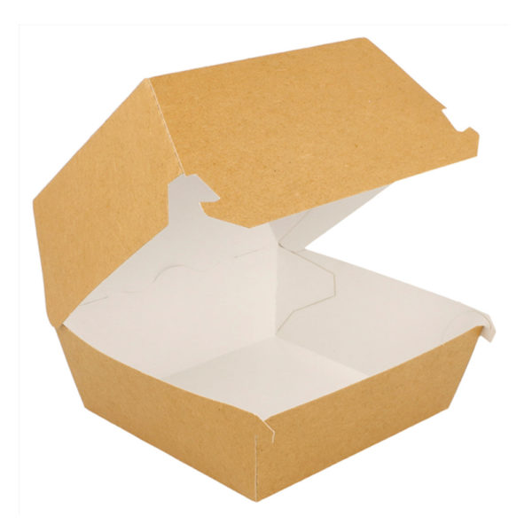 Caja concha cartón kraft antigrasa hamburguesa S 140x125x55 mm