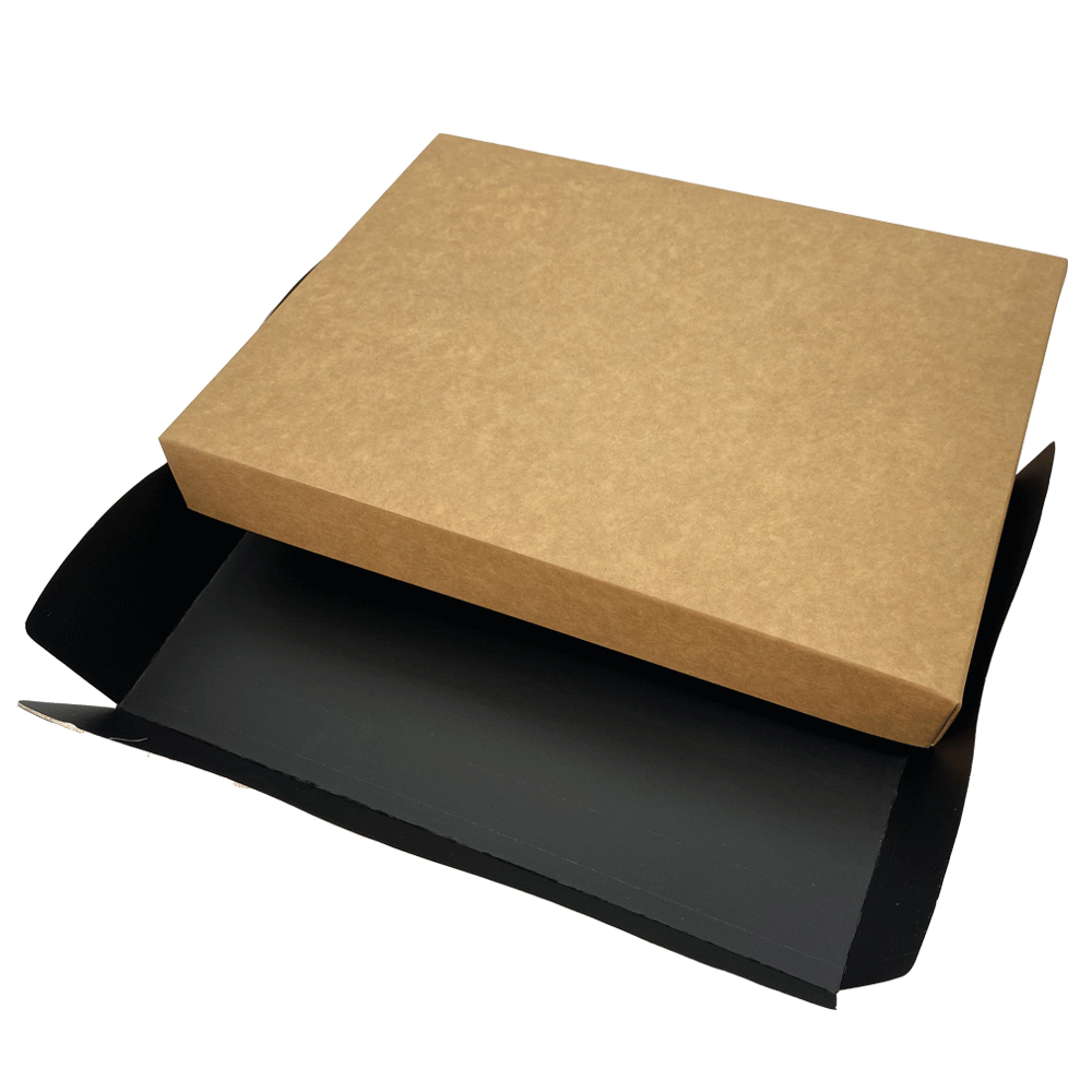 Caja Catering de cartón Base negra y tapa Kraft opaca 45 mm. – Omipack